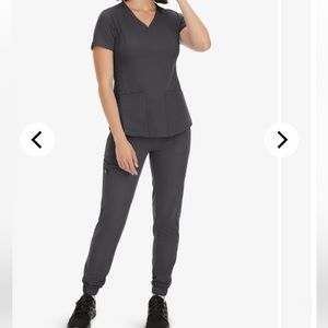 HH Works scrub top and bottom. Size XXS. Gray scrub top and joggers.